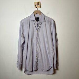 David Donahue Men’s Dress Shirt size 16 34/35 Purple Plaid Long Sleeve